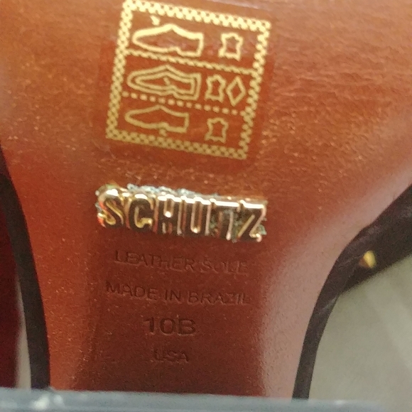 Schutz Black Gold Spike Studs Heels 10 - Picture 7 of 16